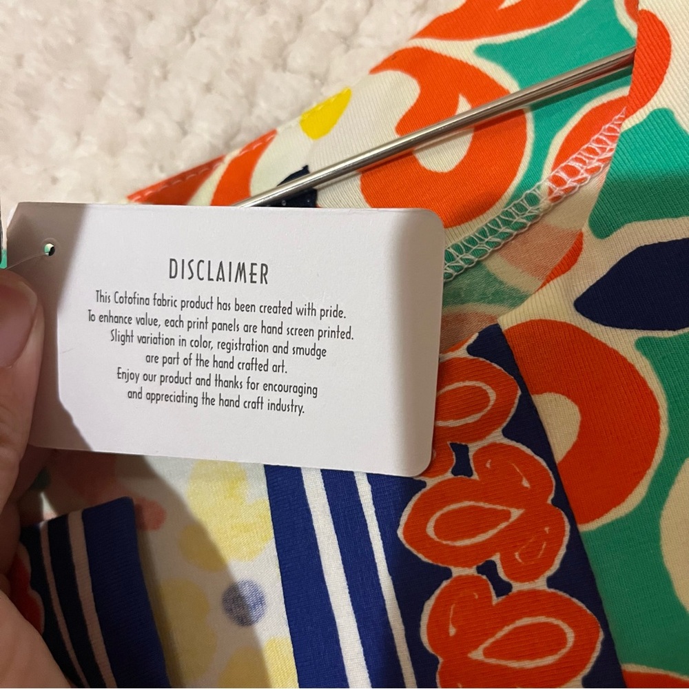 Barbara Erickson Womens Shift Dress Split Neck Cotton Blend Colorful Medium NWT - Picture 7 of 9